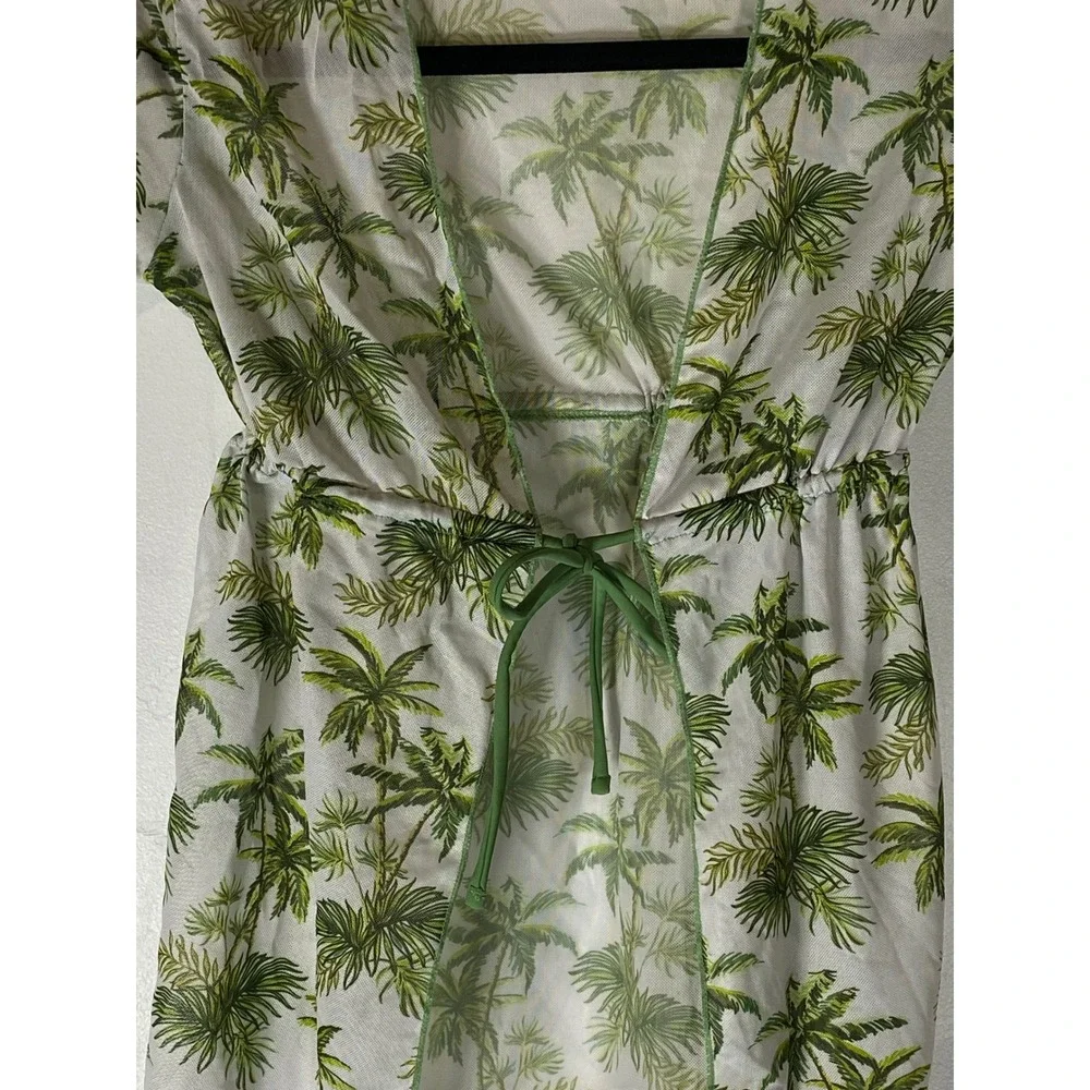 Girls Palm Tree Kimono Cover Up Green Tropical Beach Vacation 6Y Hawaiian